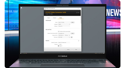 image of ASUS laptop with blackmagic Ip converter admin software window open on screen