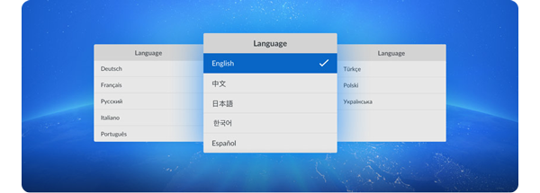 3 multi language localisation option windows on blue background