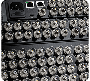 Close up image of Blackmagic ATEM 4 M/E Constellation 4K Rear SDI Connections