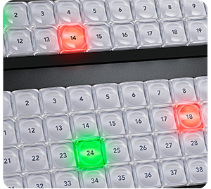 Close up image of Blackmagic ATEM 4 M/E Constellation 4K Production Switcher front control buttons