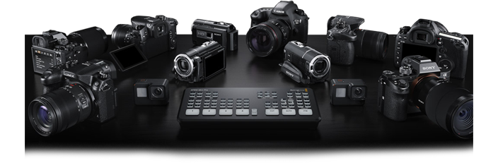atem mini extreme surrounded by cameras on a black background