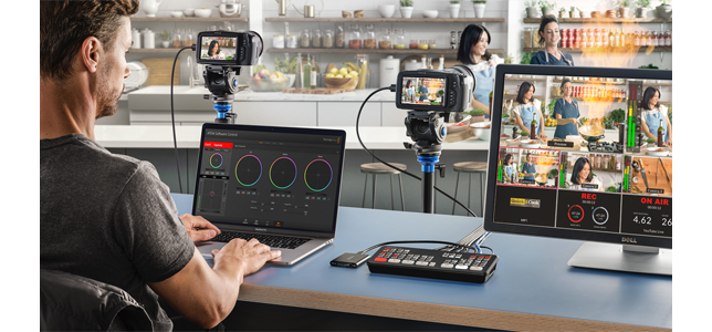 atem mini extreme being used to control and colour balance a camera