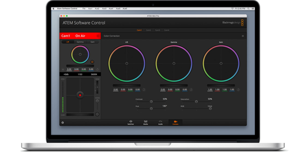 atem control software interface on a laptop