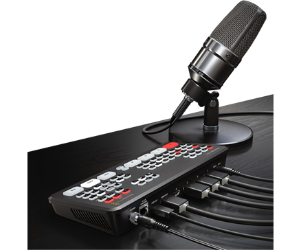 atem mini extreme connected to an external microphone