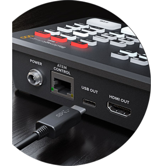 close up of the atem mini extreme outputs