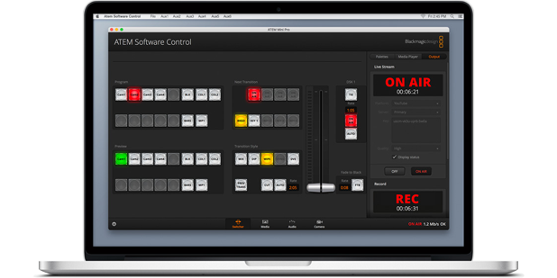 atem control software interface on a laptop