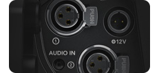 close up of mini xlr input on cinema camera 6k