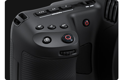 close up of blackmagic cinema camera 6K Handgrip Controls