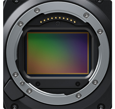 close up of blackmagic cinema camera 6K sensor and lens mount