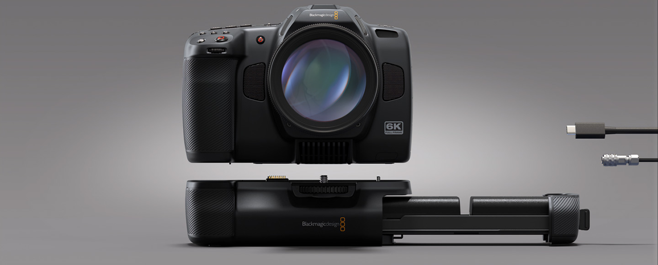 blackmagic cinema camera 6k with pro battery grip and dc cable input