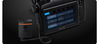 blackmagic cinema camera 6k with timecode sync plug connected