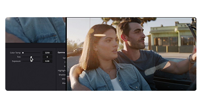 DaVinci Resolve Studio Tint Controls, Man and woman sat in a convertible classic car, blackmagic cinema camera 6k