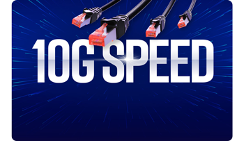 10G Ethernet cable on blue background