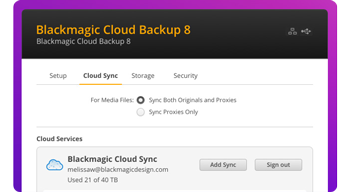 Blackmagic Cloud Backup 8 software window
