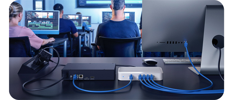 Blackmagic Cloud Store Mini connected to network switch and Apple Mac in Video Editing Suite