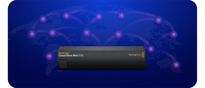 Blackmagic Cloud Store Mini on blue world map background