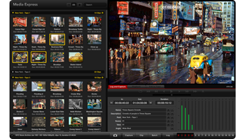 screenshot of blackmagic media express software window with footage of vintage new york