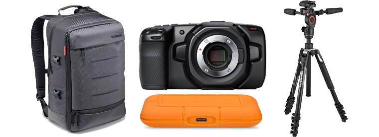 Blackmagic Pocket Cinema Camera 4K w/ Manfrotto Tripod + Bag + LaCie 500GB Rugged SSD