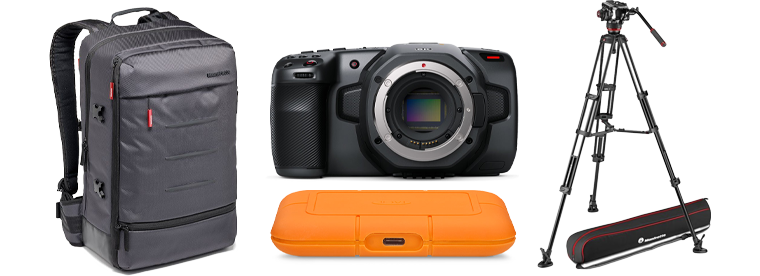 Blackmagic Pocket Cinema Camera 6K w/ Manfrotto Tripod + Bag + LaCie 500GB Rugged SSD