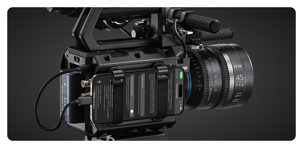 mobile phone connected to the blackmagic pyxis 12k
