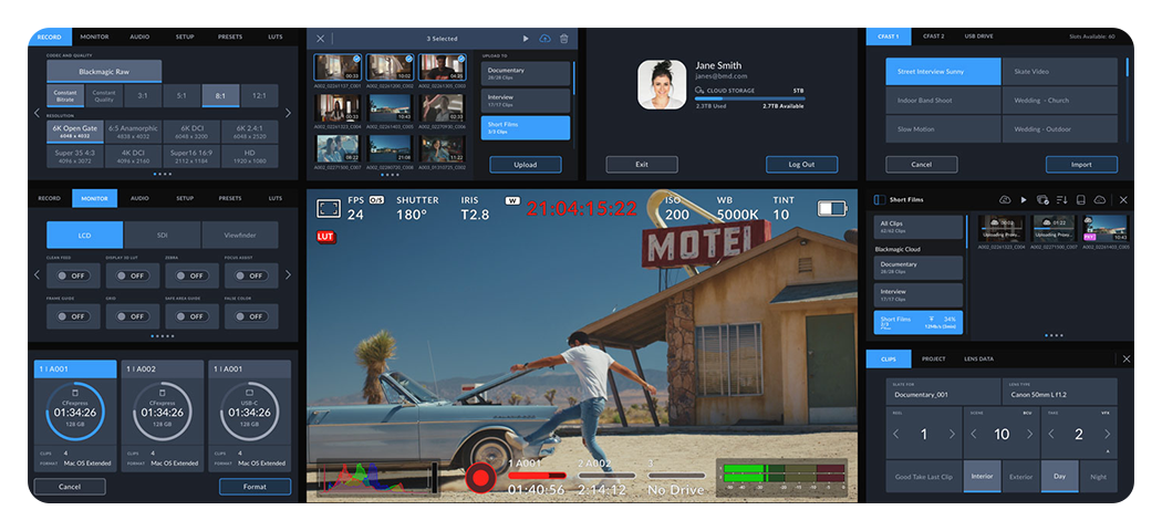 example of the blackmagic pyxis 12k os interface