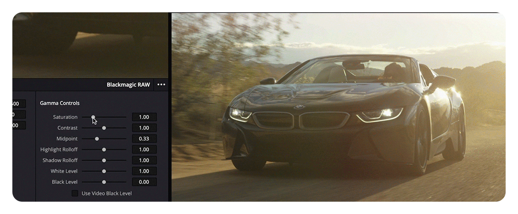 blackmagic pyxis 12k saturation adjustment example