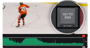 DaVinci Resolve Replay Editor go to end key with ice hockey video feed in background