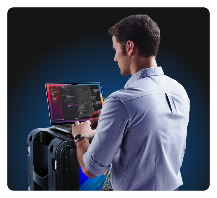 someone using the blackmagic smartview 4k remote control protocol software on a laptop