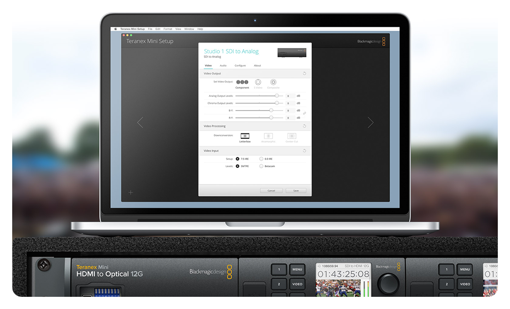 blackmagic converter remote control interface on a laptop