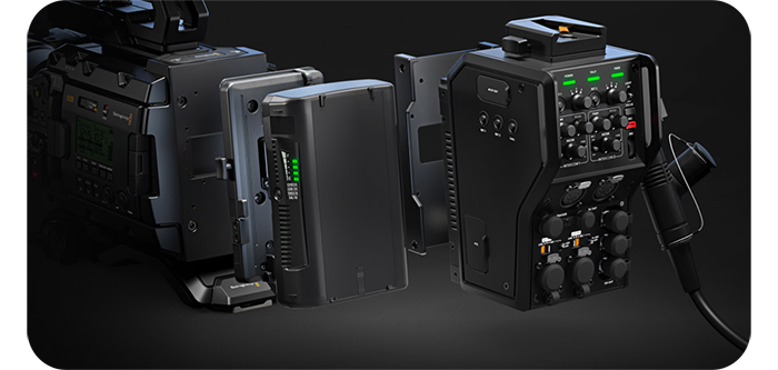 batteries connected to the blackmagic ursa broadcast g2