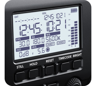 close up of the blackmagic ursa broadcast g2 timecode interface