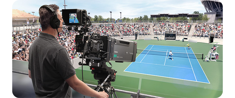 the blackmagic ursa broadcast g2 being used to film a tennis match