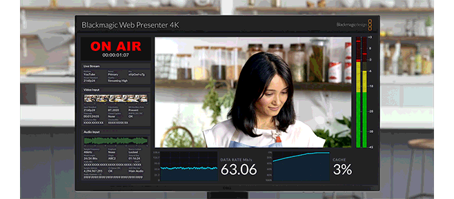 blackmagic web presenter technical monitoring interface on a monitor