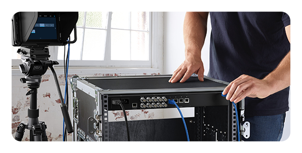 rear view of a rackmounted blackmagic 2110 ip converter