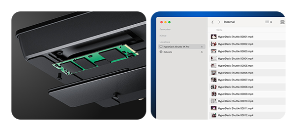 close of the m.2 flash socket of the Blackmagic hyperdeck shuttle 4k pro and storage interface