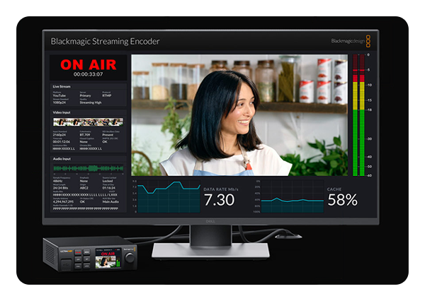 blackmagic streaming encoder conected to a monitor