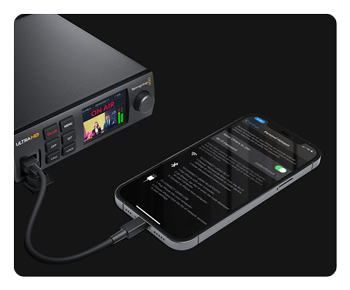 mobile phone connected to the blackmagic streaming encoder