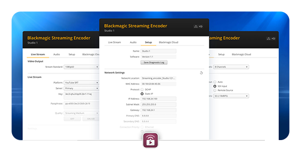 blackmagic streaming utility software interface and logo
