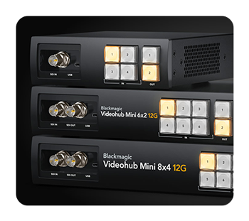 blackmagic videohub mini models stacked on top of each other
