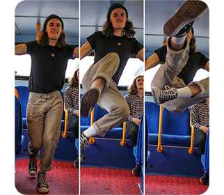 3 frames of a man air kikcing on a bus taken on the Canon EOS 2000D