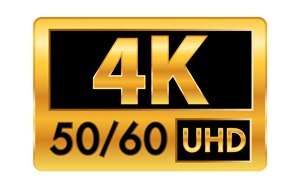 black and gold display badge indicating 4K 50/60p UHD