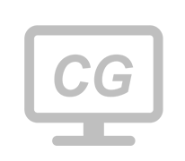 grey icon of monitor with CG letters inside