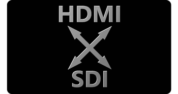 HDMI cross to SDI icon on black background