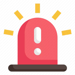 illustrated icon of flashing red light with white exclamation point