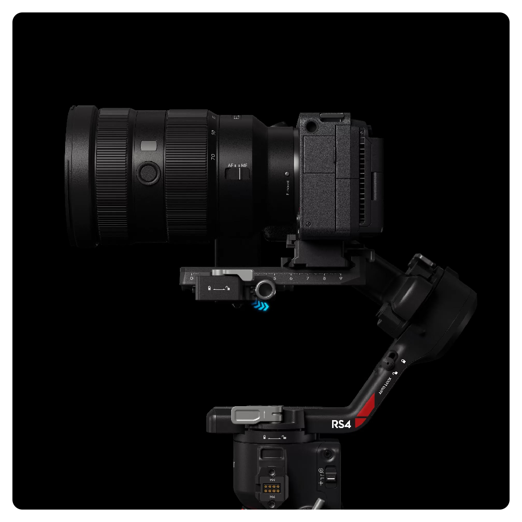 close up of the dji rs 4 showing the fine-tuning knob