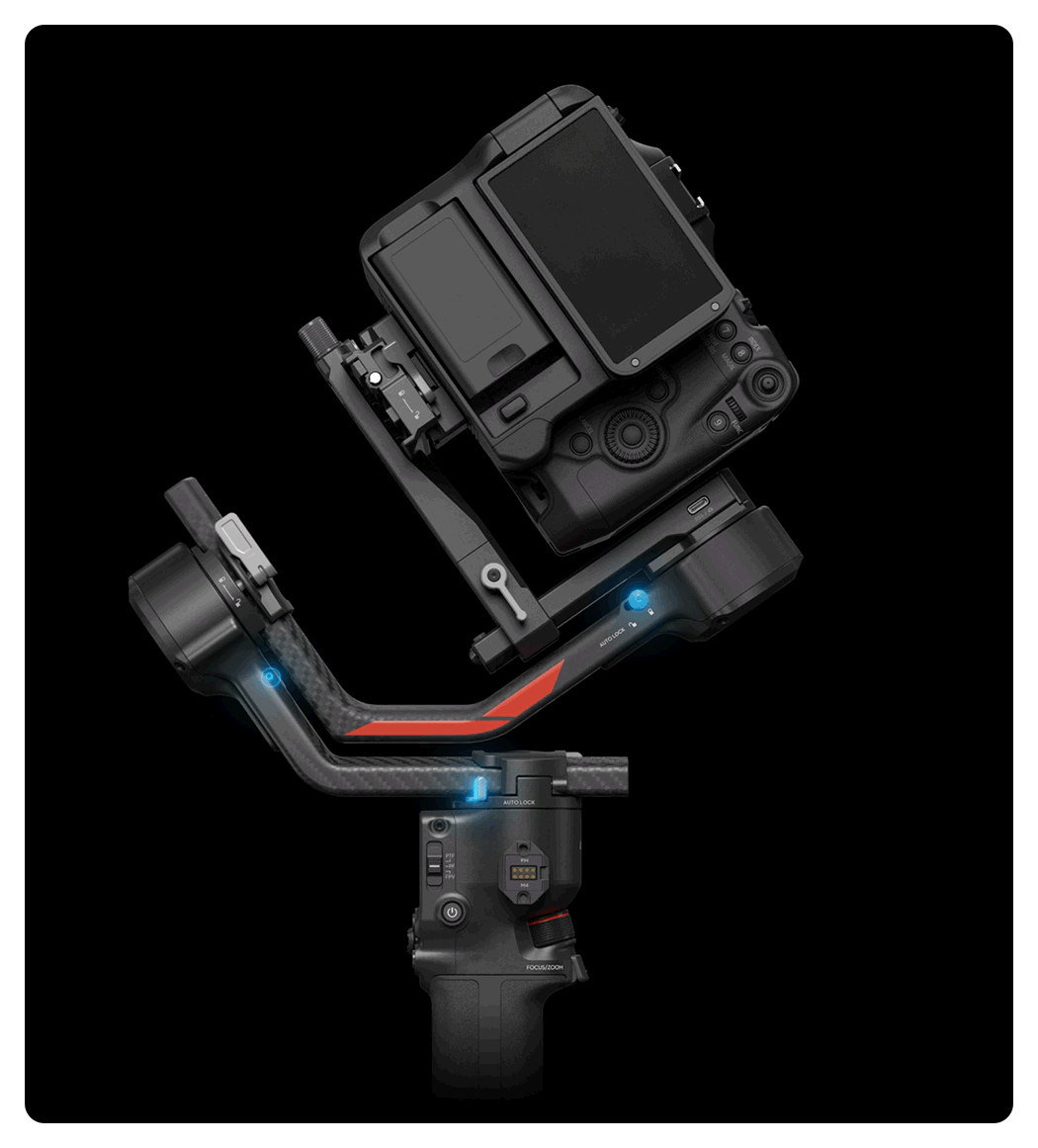side view of the DJI RS 4 Pro showing axis lock posistions