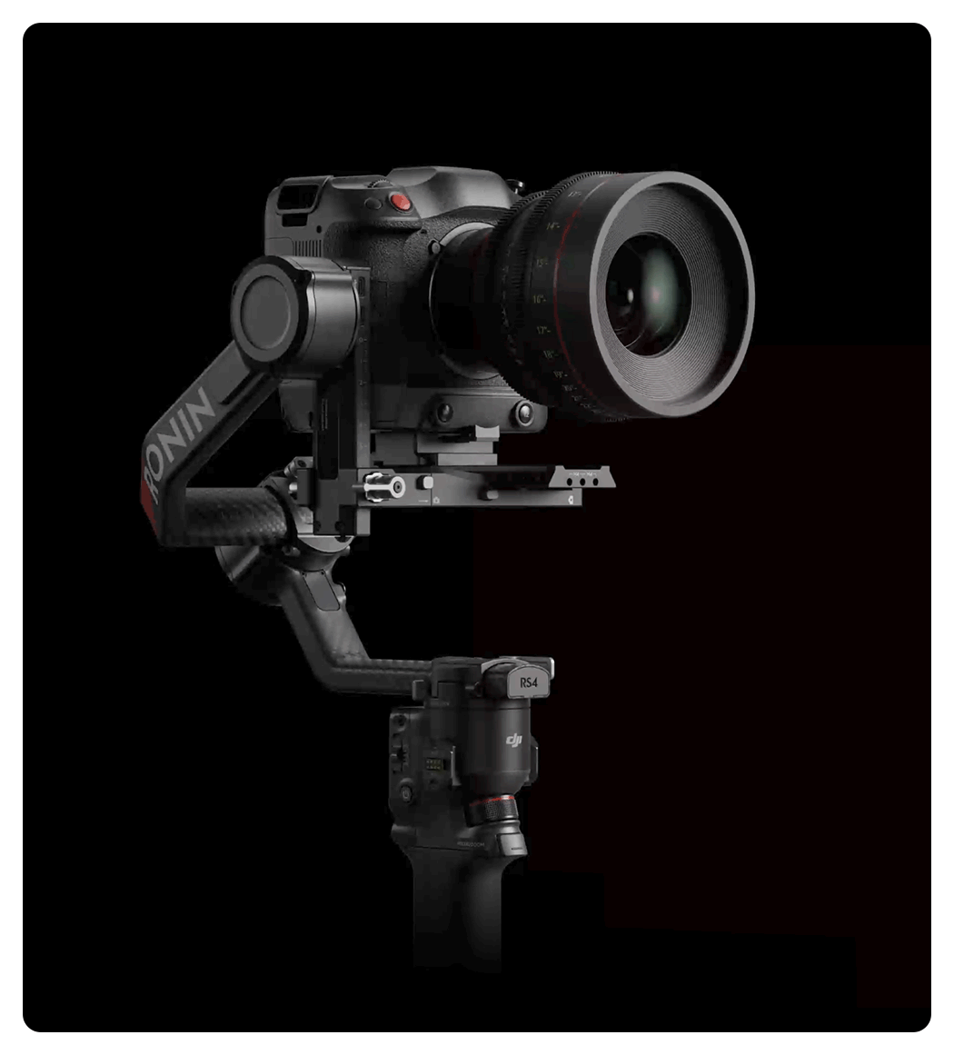 camera attached to the DJI RS 4 Pro showing different posistions