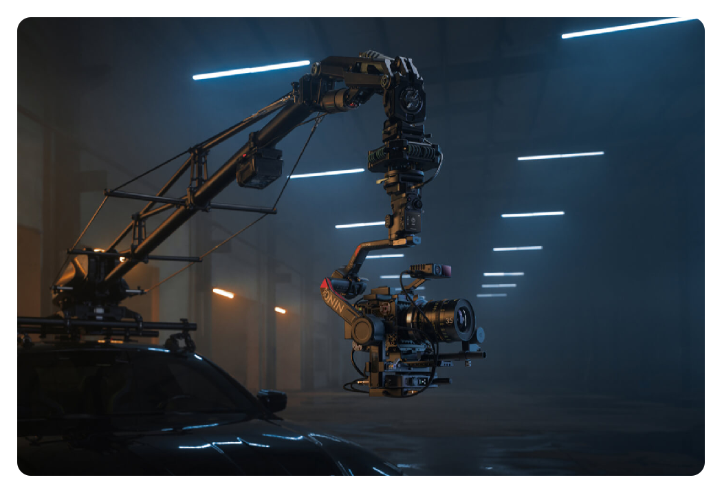 DJI RS 4 Pro in use on set attached to a car