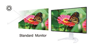 illustration of EIZO monitor with flower and butterfly image showing anti glare coating