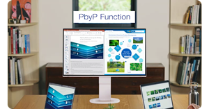 image of EIZO EV2470X being used in PBP mode with two computer applications displayed